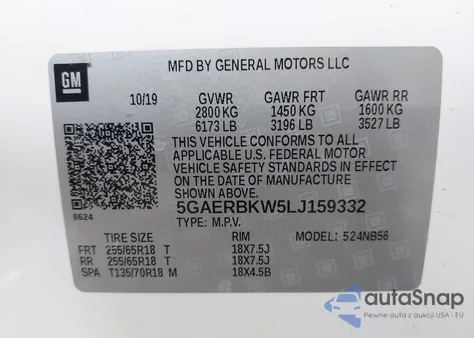 2020 Buick Enclave Fwd Essence z USA, uszkodzony, nr VIN 5GAERBKW5LJ159332